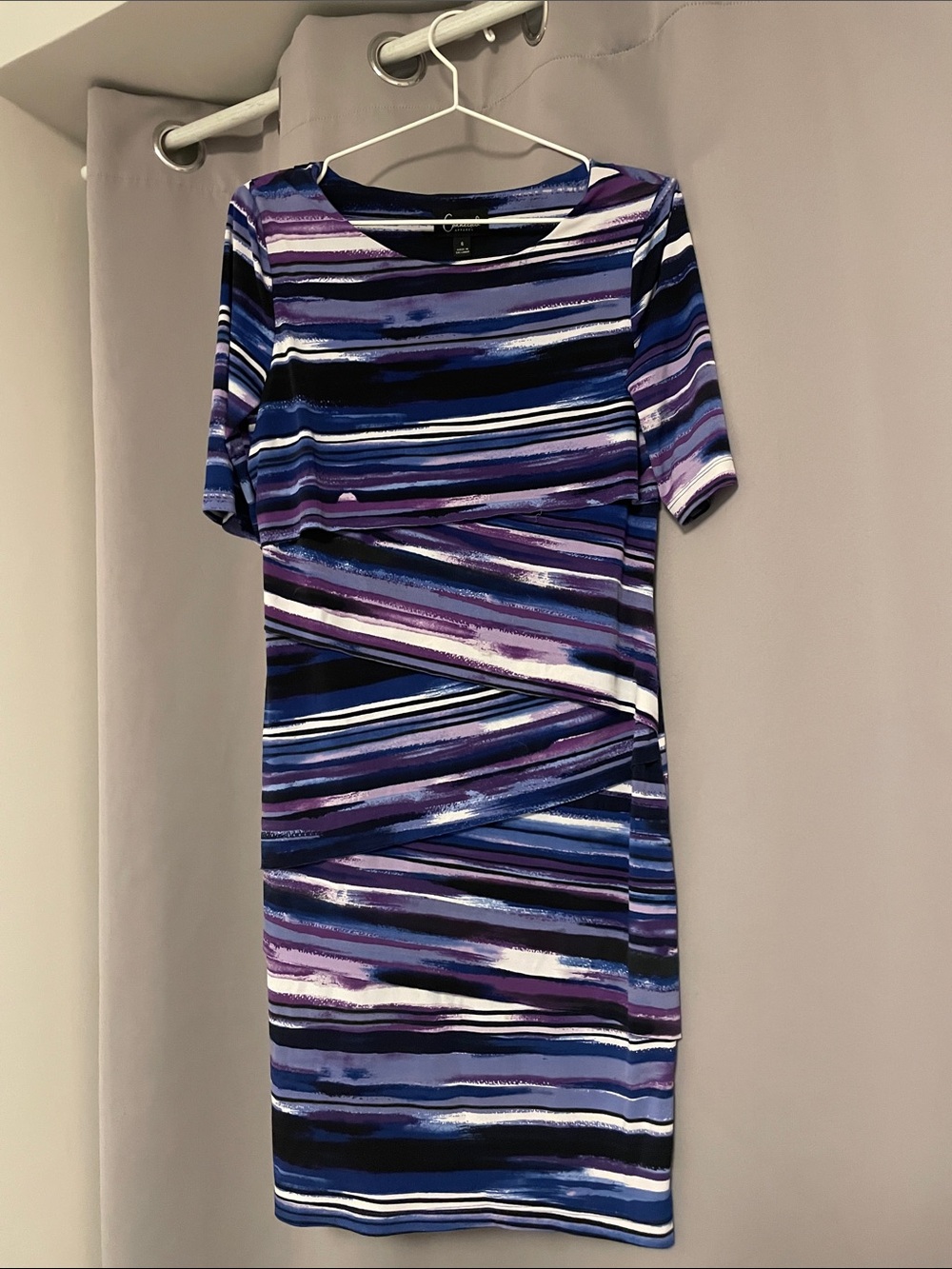 connected apparel Purple, Blue & White Striped Midi Dress